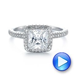 18k White Gold Princess Diamond Halo Engagement Ring - Video -  103998 - Thumbnail