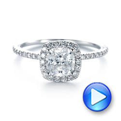 18k White Gold 18k White Gold Cushion Halo Diamond Engagement Ring - Video -  104000 - Thumbnail