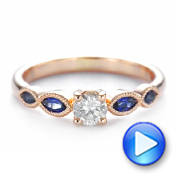 14k Rose Gold Custom Blue Sapphire And Diamond Engagement Ring - Video -  104007 - Thumbnail