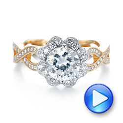 18k Yellow Gold And 18K Gold Halo Diamond Engagement Ring - Video -  104014 - Thumbnail
