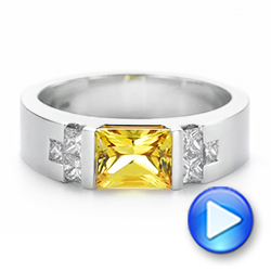 14k White Gold 14k White Gold Custom Yellow Sapphire And Diamond Men's Band - Video -  104023 - Thumbnail