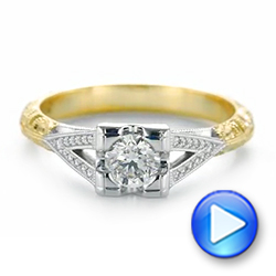 18k Yellow Gold Custom Two-tone Diamond Engagement Ring - Video -  104031 - Thumbnail