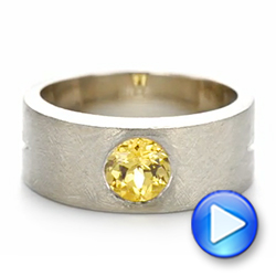 14k White Gold Custom Unplated Yellow Sapphire Hand Engraved Men's Band - Video -  104056 - Thumbnail