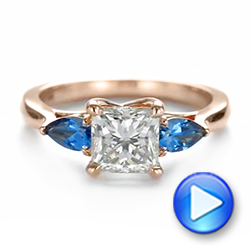 14k Rose Gold Custom Three Stone London Blue Topaz And Diamond Engagement Ring - Video -  104059 - Thumbnail