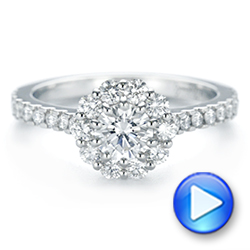  Platinum Custom Diamond Halo Engagement Ring - Video -  104064 - Thumbnail
