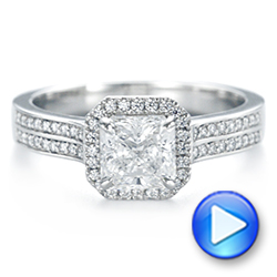 18k White Gold 18k White Gold Custom Diamond Halo Engagement Ring - Video -  104070 - Thumbnail