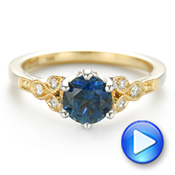 18k Yellow Gold And Platinum 18k Yellow Gold And Platinum Custom Two-tone Blue Sapphire And Diamond Engagement Ring - Video -  104084 - Thumbnail