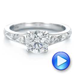  Platinum Custom Hand Engraved Solitaire Diamond Engagement Ring - Video -  104085 - Thumbnail