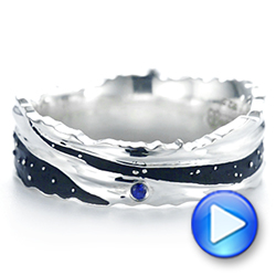 18k White Gold 18k White Gold Custom Blue Sapphire Black Antiqued Men's Band - Video -  104112 - Thumbnail