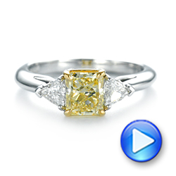  Platinum And 18K Gold Three-stone Yellow And White Diamond Engagement Ring - Video -  104133 - Thumbnail