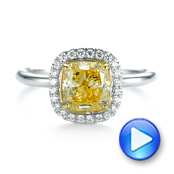 14k White Gold 14k White Gold Yellow And White Diamond Halo Engagement Ring - Video -  104135 - Thumbnail