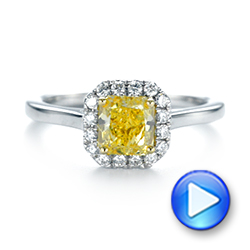Yellow And White Diamond Halo Engagement Ring - Video -  104143 - Thumbnail