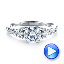 18k White Gold Floral Solitaire Diamond Engagement Ring - Video -  104176 - Thumbnail