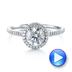 18k White Gold 18k White Gold Custom French Cut Halo Diamond Engagement Ring - Video -  104253 - Thumbnail