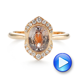 18k Yellow Gold 18k Yellow Gold Custom Peach Sapphire And Diamond Halo Engagement Ring - Video -  104261 - Thumbnail