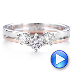  14K Gold And 14k Rose Gold Custom Two-tone Three Stone Ring - Video -  104366 - Thumbnail