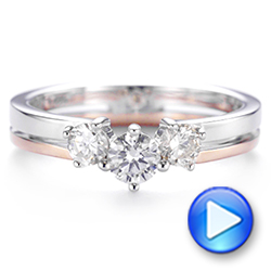  Platinum And 18k Rose Gold Platinum And 18k Rose Gold Custom Two-tone Three Stone Ring - Video -  104366 - Thumbnail