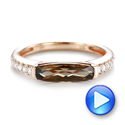 14k Rose Gold Smokey Quartz And Diamond Stackable Ring - Video -  104574 - Thumbnail