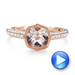 14k Rose Gold Bezel Set Morganite And Diamond Fashion Ring - Video -  104588 - Thumbnail