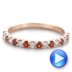 14k Rose Gold Garnet And Diamond Wedding Band - Video -  104593 - Thumbnail
