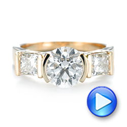 14k Yellow Gold Custom Three Stone Semi Bezel Diamond Engagement Ring - Video -  104688 - Thumbnail