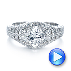 14k White Gold Custom Vintage Style Diamond Engagement Ring - Video -  104784 - Thumbnail