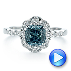 18k White Gold 18k White Gold Custom Blue-green Montana Sapphire And Diamond Engagement Ring - Video -  104785 - Thumbnail