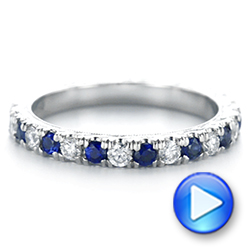 14k White Gold 14k White Gold Custom Hand Engraved Blue Sapphire And Diamond Wedding Band - Video -  104796 - Thumbnail