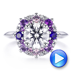  Platinum Custom Cluster Amethyst Sapphire And Diamond Engagement Ring - Video -  104823 - Thumbnail