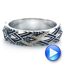 14k White Gold Custom Dragon Scale Two-tone Black Diamond Men's Band - Video -  104842 - Thumbnail