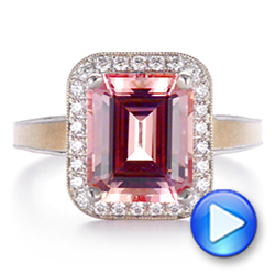  14K Gold And 14k Rose Gold Custom Two-tone Peach Sapphire And Diamond Halo Engagement Ring - Video -  104853 - Thumbnail