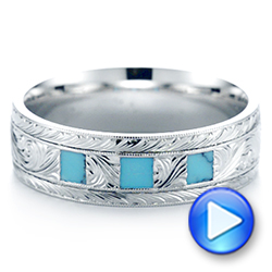  Platinum Platinum Custom Hand Engraved Turquoise Men's Band - Video -  104862 - Thumbnail