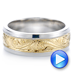  18K Gold And Yellow Gold 18K Gold And Yellow Gold Custom Two-tone Hand Engraved Men's Band - Video -  104864 - Thumbnail