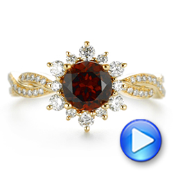 14k Yellow Gold 14k Yellow Gold Garnet And Diamond Cluster Halo Engagement Ring - Video -  104866 - Thumbnail