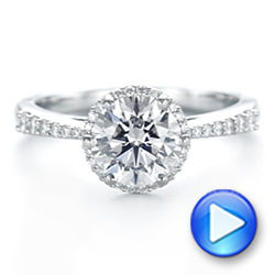 18k White Gold 18k White Gold Six Prong Delicate Halo Diamond Engagement Ring - Video -  104868 - Thumbnail