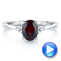 14k White Gold 14k White Gold Custom Garnet And Diamond Cluster Engagement Ring - Video -  104870 - Thumbnail