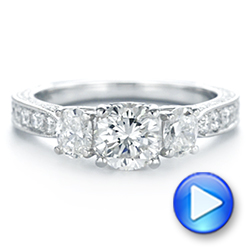 18k White Gold Three Stone Oval And Round Diamond Engagement Ring - Video -  104871 - Thumbnail