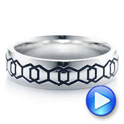 18k White Gold 18k White Gold Custom Black Antique Hexagon Engraved Men's Band - Video -  104876 - Thumbnail