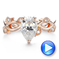 14k Rose Gold Custom Floral Moissanite And Diamond Engagement Ring - Video -  104880 - Thumbnail