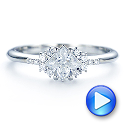 18k White Gold Princess Cut Diamond Cluster Engagement Ring - Video -  104983 - Thumbnail
