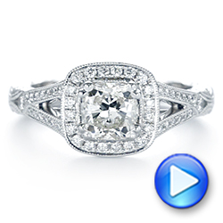 18k White Gold 18k White Gold Split Shank Diamond Halo Engagement Ring - Video -  104984 - Thumbnail