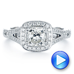 14k White Gold 14k White Gold Split Shank Diamond Halo Engagement Ring - Video -  104984 - Thumbnail