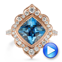 18k Rose Gold 18k Rose Gold London Blue Topaz And Diamond Ring - Video -  104997 - Thumbnail