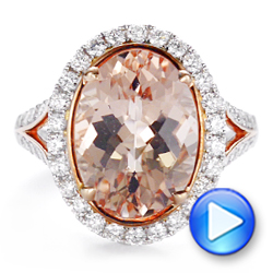 18k Rose Gold 18k Rose Gold Oval Morganite And Diamond Halo Fashion Ring - Video -  105006 - Thumbnail