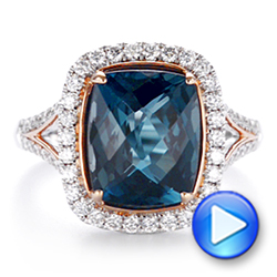 18k Rose Gold 18k Rose Gold Two-tone London Blue Topaz And Diamond Ring - Video -  105008 - Thumbnail