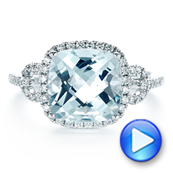  Platinum Platinum Aquamarine And Diamond Halo Ring - Video -  105011 - Thumbnail