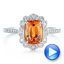 18k White Gold 18k White Gold Spessartite Garnet And Floral Diamond Halo Ring - Video -  105019 - Thumbnail