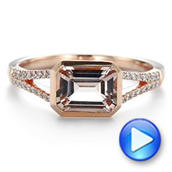 18k Rose Gold 18k Rose Gold Emerald Cut Morganite And Diamond Ring - Video -  105021 - Thumbnail