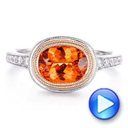 14k Rose Gold Spessartite Garnet And Diamond Bezel Ring - Video -  105022 - Thumbnail