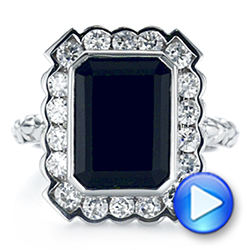 14k White Gold Custom Onyx And Diamond Halo Fashion Ring - Video -  105055 - Thumbnail